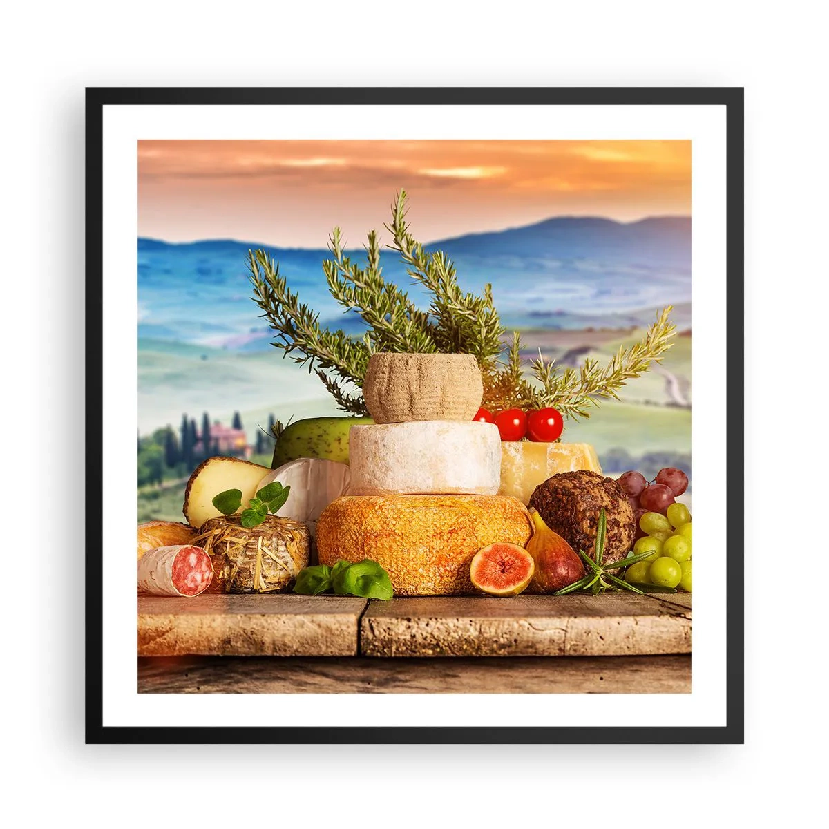 Poster în ramă neagră - Bucurie de viață în stil italian - 60x60 cm
