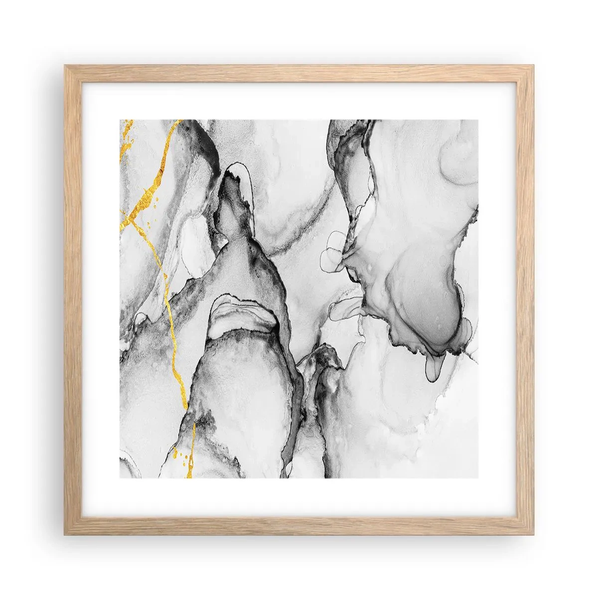 Poster în ramă de stejar deschis - Compoziție cu motiv auriu - 40x40 cm