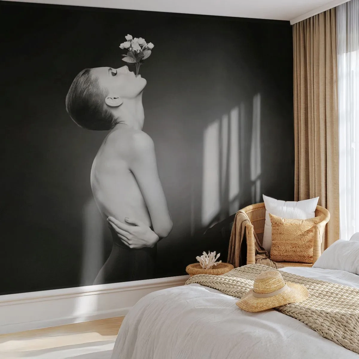 Tapet Premium Canvas - Eleganță excentrică - Corp, Flori, Model - 350x256 cm