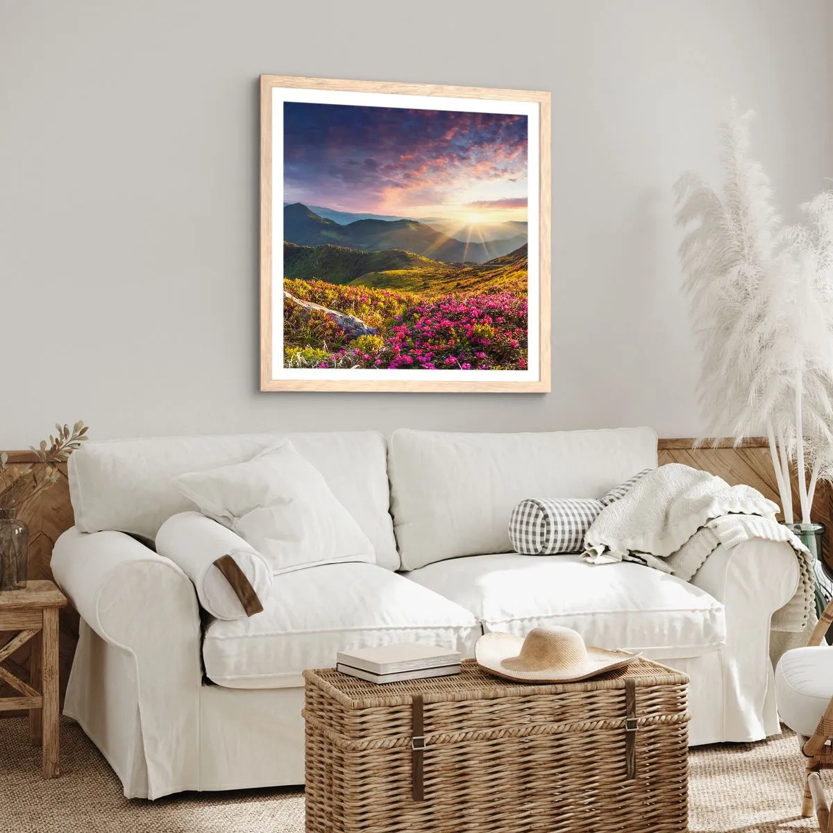 Poster în ramă de stejar deschis - Prospețimea unei dimineți de munte - 40x40 cm