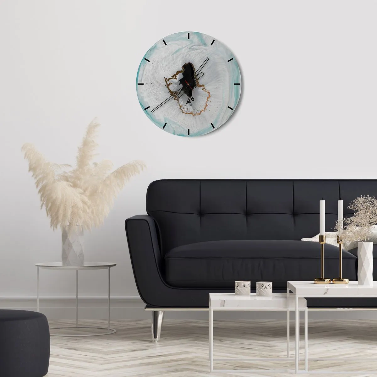 Ceas de perete - Ceas pe sticlă - Model abstract cu efect de geodă și accente aurii - 30x30cm - Pătrunde înăuntru - Decorațiune modernă pentru perete pentru living, bucătărie și dormitor ARTTOR
