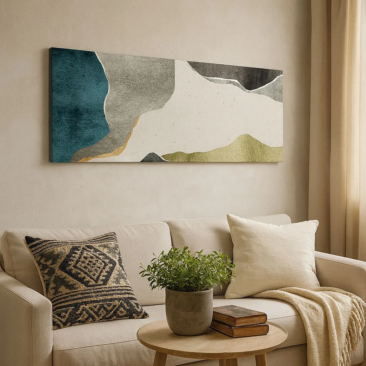 Tablou pe pânză - Compoziție mozaic cu fir de aur - 100x40 cm