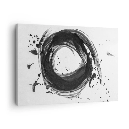 Tablou pe pânză Canvas - Abstracție neagră sub forma unui cerc pe fundal alb - 70x50cm - Vortexul creației - Decorațiune modernă pentru perete pentru living și dormitor ARTTOR