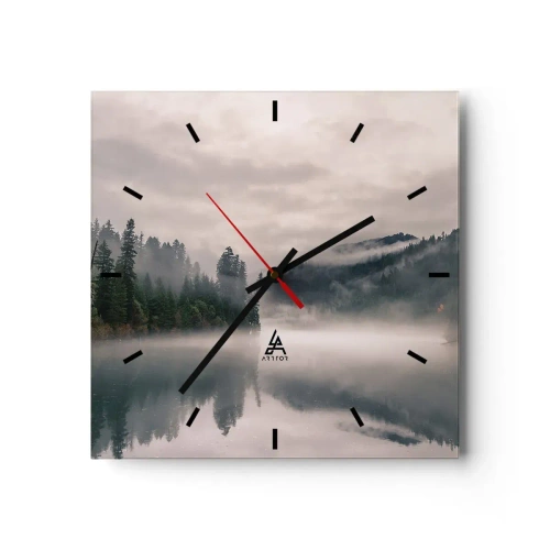 Ceas de perete - Ceas pe sticlă - În reverie, în ceață - 30x30 cm