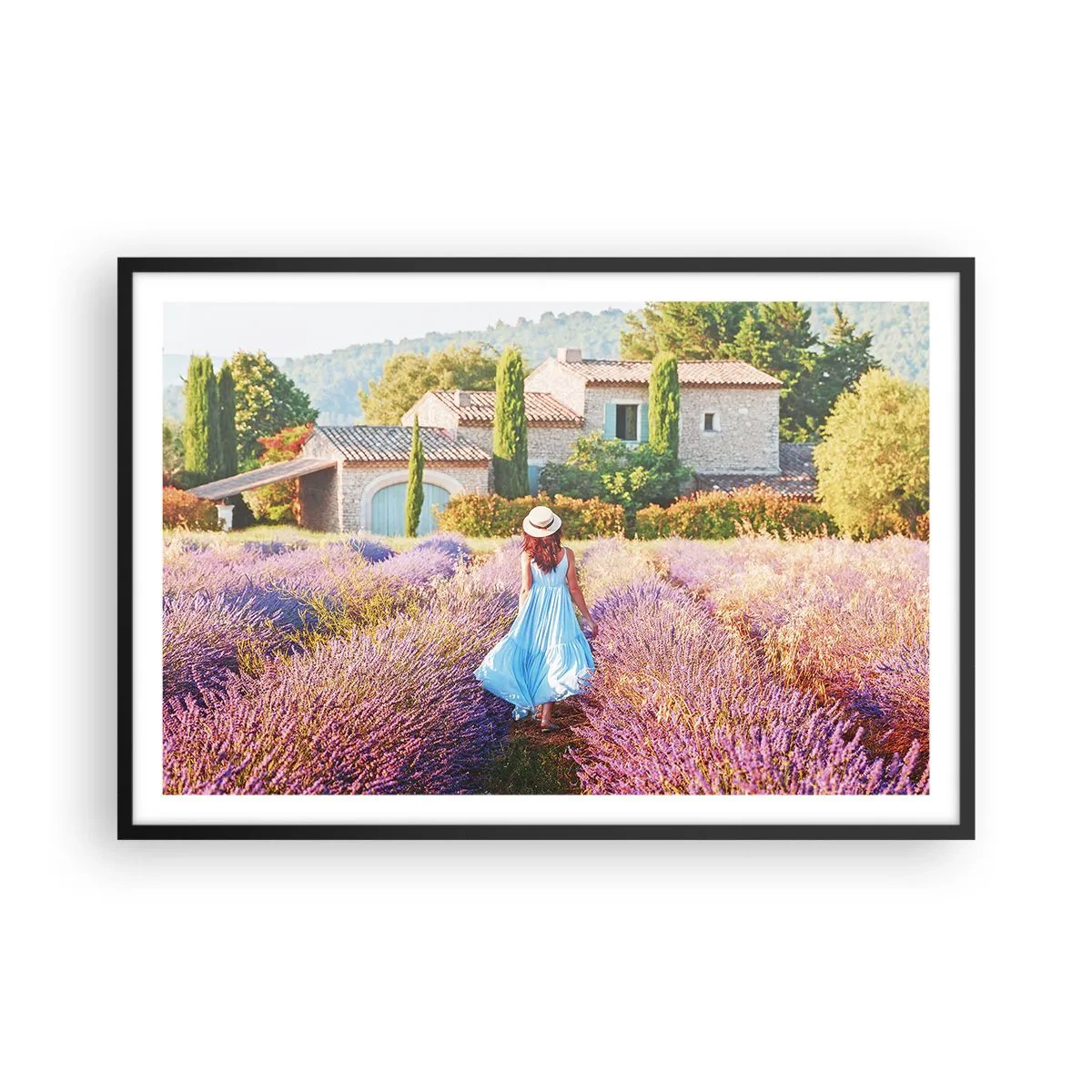 Poster în ramă neagră - Fata de lavandă - 91x61 cm
