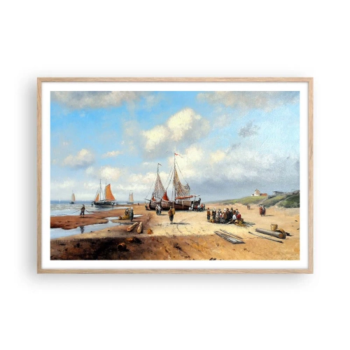 Poster în ramă de stejar deschis - Pescuit de succes - 100x70 cm