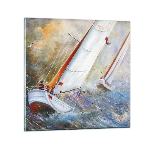Tablou pe sticlă - Alergătoare pe valuri - 30x30 cm