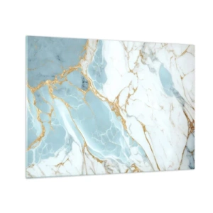 Tablou pe sticlă - Marmură abstractă în nuanțe de albastru și auriu - 70x50cm - Bogăția pietrei - Decorațiune modernă pentru perete pentru living și dormitor ARTTOR