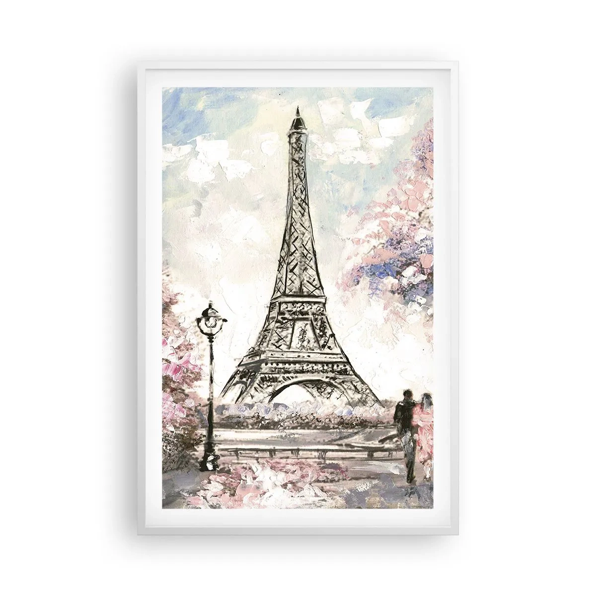 Poster în ramă albă - Plimbare în aprilie la Paris - 61x91 cm