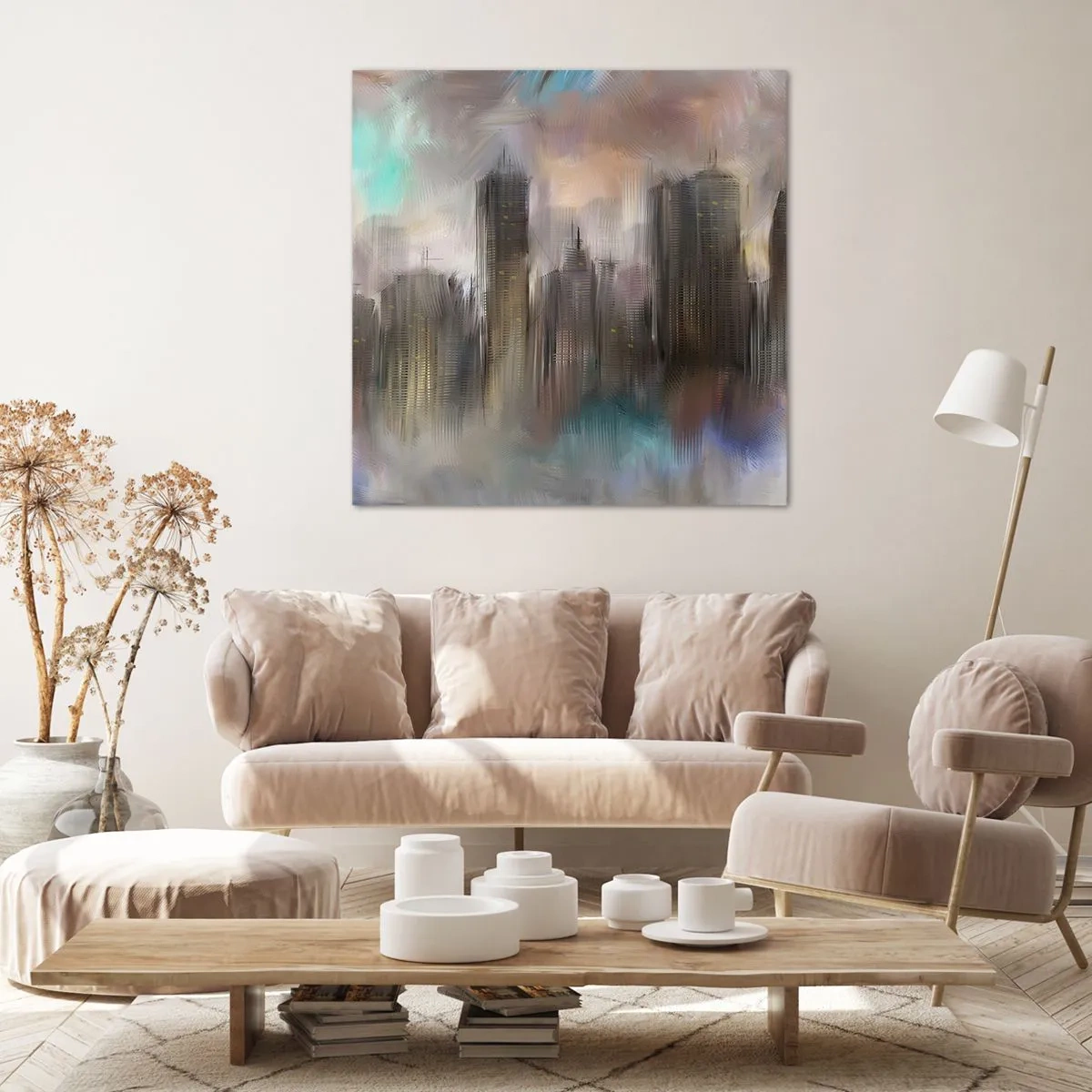 Tablou pe pânză - O compoziție de oțel, piatră și ceață - 50x50 cm