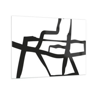 Tablou pe sticlă - O structură abstractă alb-negru care seamănă cu un plan urban. - 70x50cm - Construcție în alb și negru - Decorațiune modernă pentru perete pentru living și dormitor ARTTOR