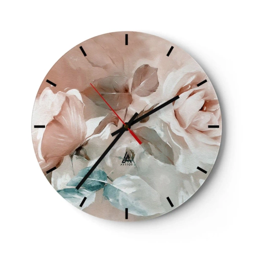 Ceas de perete - Ceas pe sticlă - Flori delicate în nuanțe pastelate pe un fundal deschis - 30x30cm - Spiritul romantismului - Decorațiune modernă pentru perete pentru living, bucătărie și dormitor ARTTOR