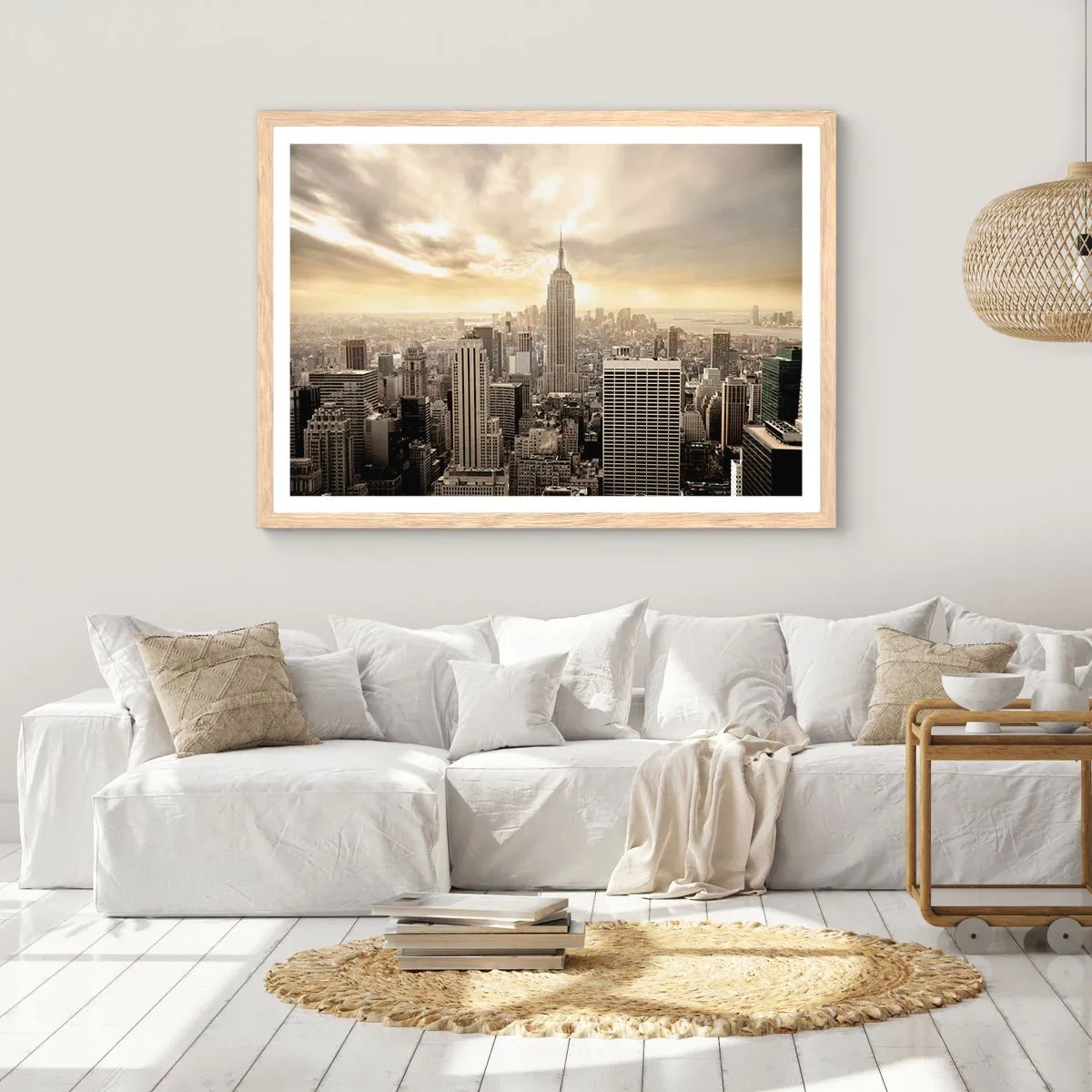 Poster în ramă de stejar deschis - New York țesut din gri - 70x50 cm