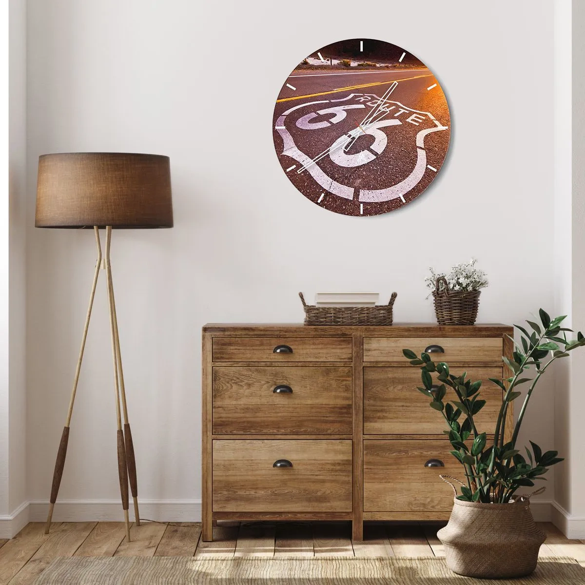 Ceas de perete - Ceas pe sticlă - Celebrul Route 66 - 40x40 cm