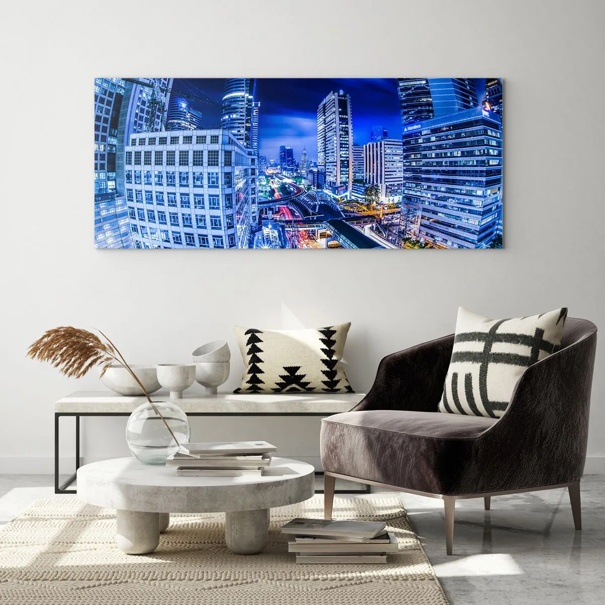 Tablou pe sticlă - Ritmurile orașului de noapte - 120x50 cm