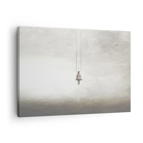 Tablou pe pânză Canvas - O figură pe un leagăn suspendată în spațiu - 70x50cm - Copilul din noi - Decorațiune modernă pentru perete pentru living și dormitor ARTTOR