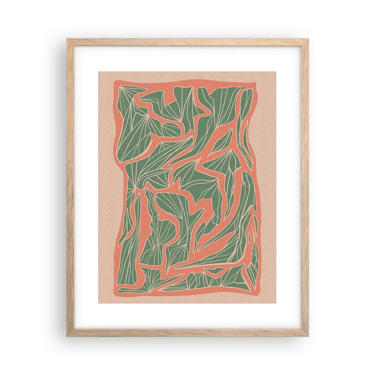 Poster în ramă de stejar deschis - Lupta dintre coral și verde - 40x50 cm