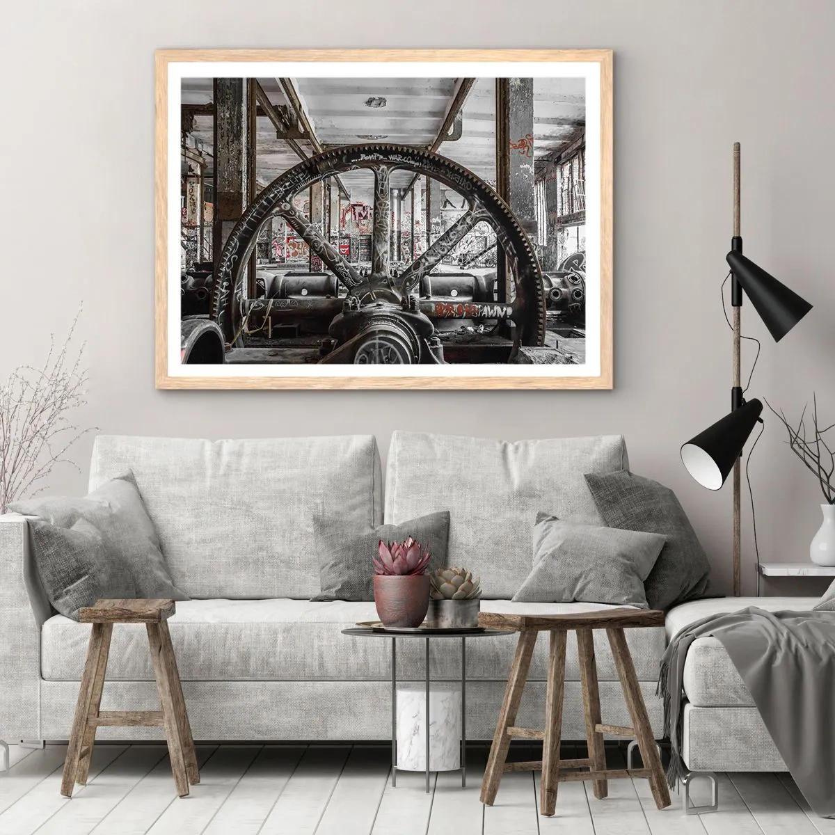 Poster în ramă de stejar deschis - Viața secretă a unei fabrici - 100x70 cm