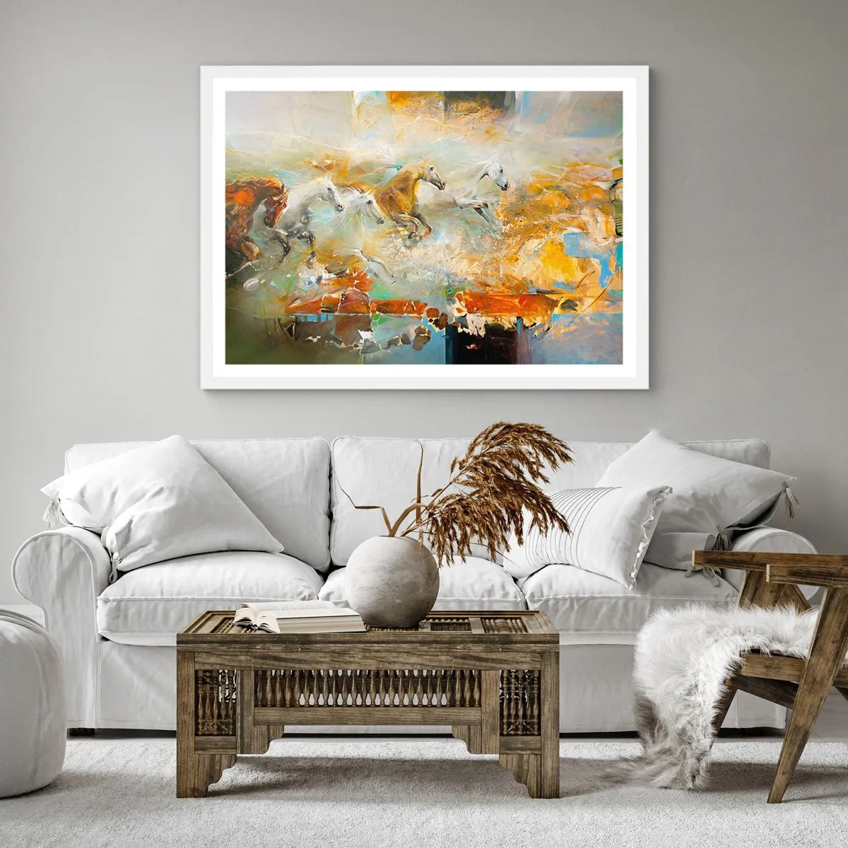 Poster în ramă albă - Galopând prin lumină - 30x30 cm