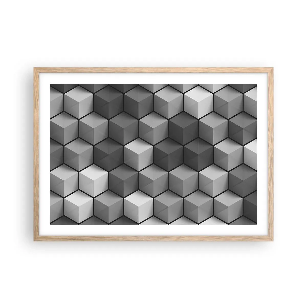 Poster în ramă de stejar deschis - Puzzle cubist - 70x50 cm