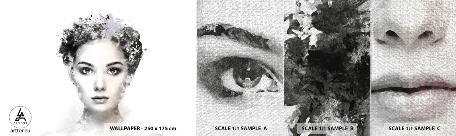 Mostră tapet Premium Canvas - Un portret extrem de elegant - Chipul de femeie, Femeie, Abstracția - 100x30 cm