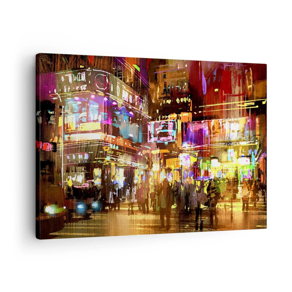 Tablou pe pânză Canvas - Un oraș vibrant noaptea în lumina neonului - 70x50cm - Într-o mare de lumină - Decorațiune modernă pentru perete pentru living și dormitor ARTTOR