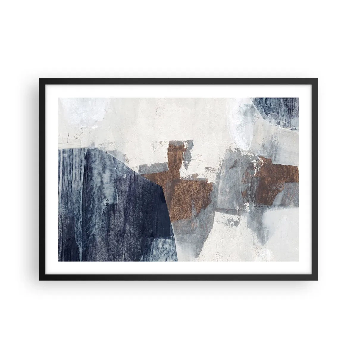 Poster în ramă neagră - Forme albastre-maronii - 70x50 cm