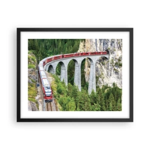 Poster în ramă neagră - Cu trenul prin munți - 50x40 cm