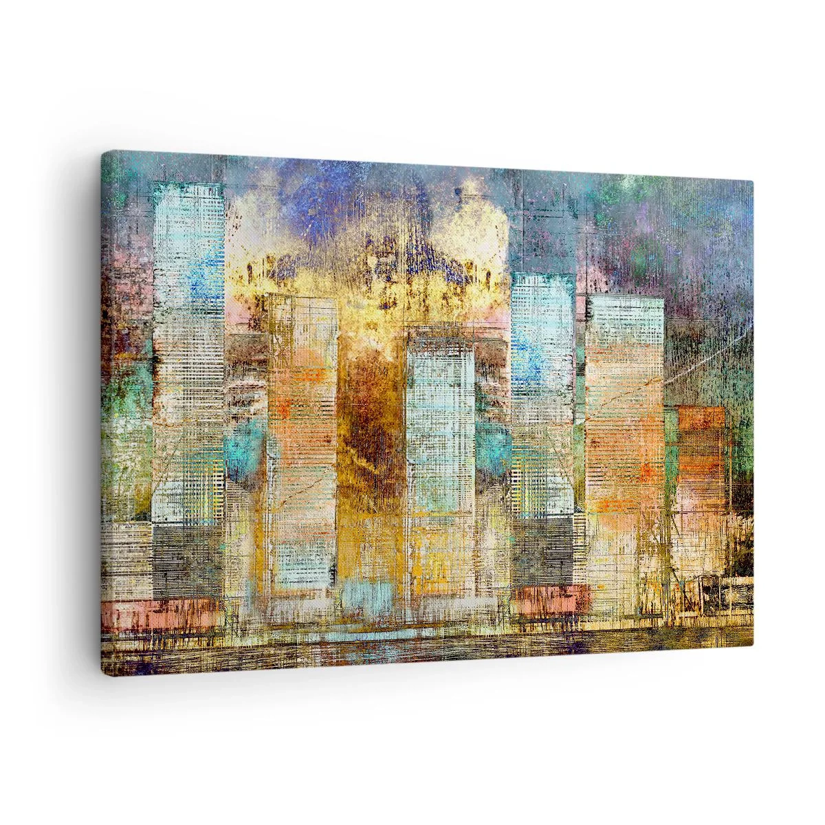Tablou pe pânză Canvas - Zgârie-nori abstracte în stil industrial - 70x50cm - Metropola însorită - Decorațiune modernă pentru perete pentru living și dormitor ARTTOR