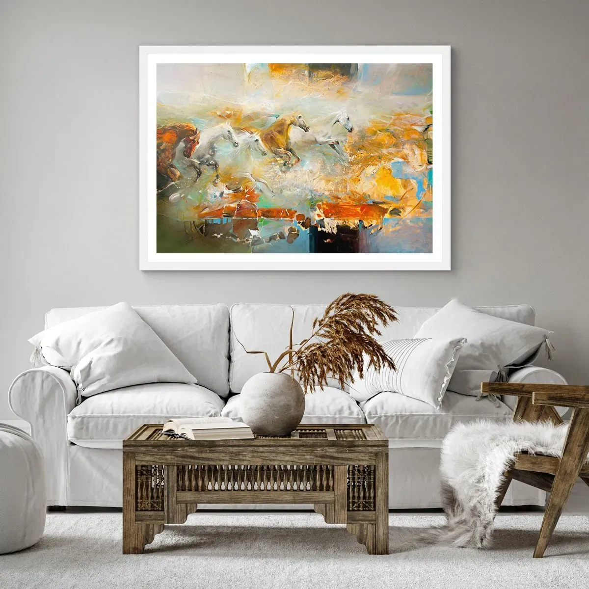 Poster în ramă albă - Galopând prin lumină - 70x50 cm