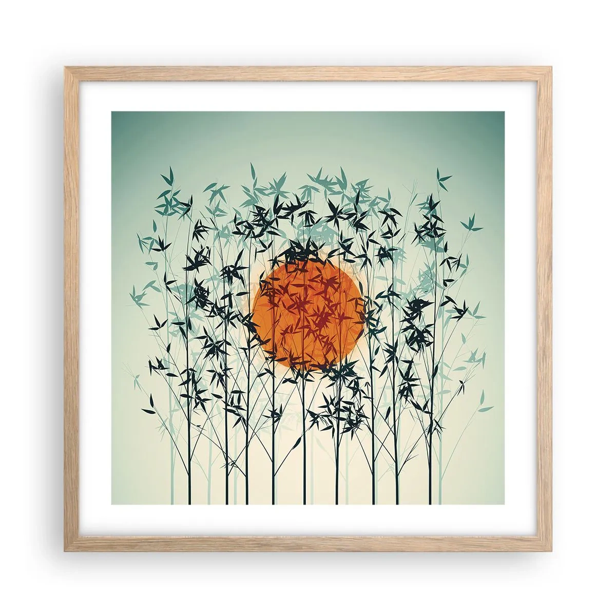 Poster în ramă de stejar deschis - Soarele japonez - 50x50 cm