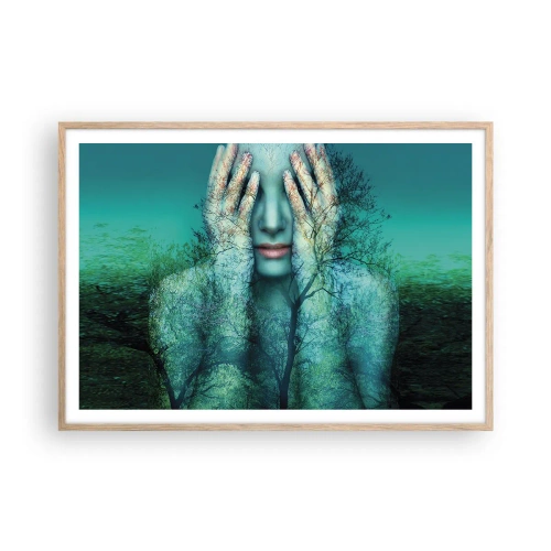 Poster în ramă de stejar deschis - Scufundată în albastru - 100x70 cm