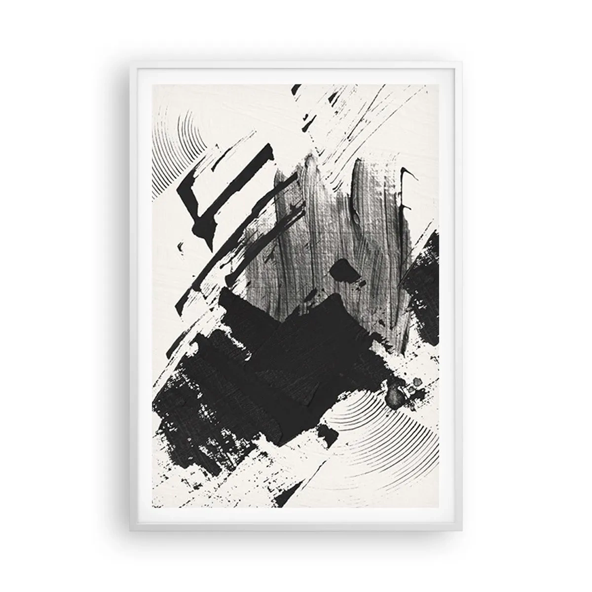 Poster în ramă albă - Abstracție - expresie de negru - 70x100 cm