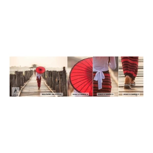 Mostră tapet autocolant Deluxe Sticker - Pe podul vechi - Umbrelă, Birmania, Pod de lemn - 100x30 cm