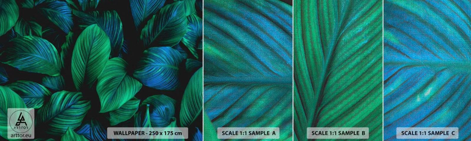 Mostră tapet Premium Canvas - Traficul verde - Frunze verzi, Planta tropicala, Natură - 100x30 cm
