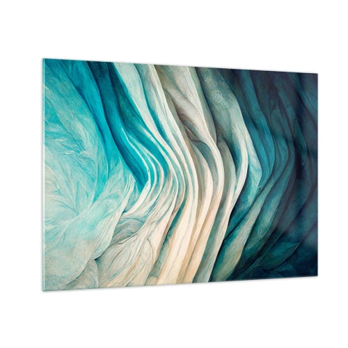 Tablou pe sticlă - Valuri abstracte în nuanțe de albastru și bej - 70x50cm - Insațiabilitate albastră - Decorațiune modernă pentru perete pentru living și dormitor ARTTOR