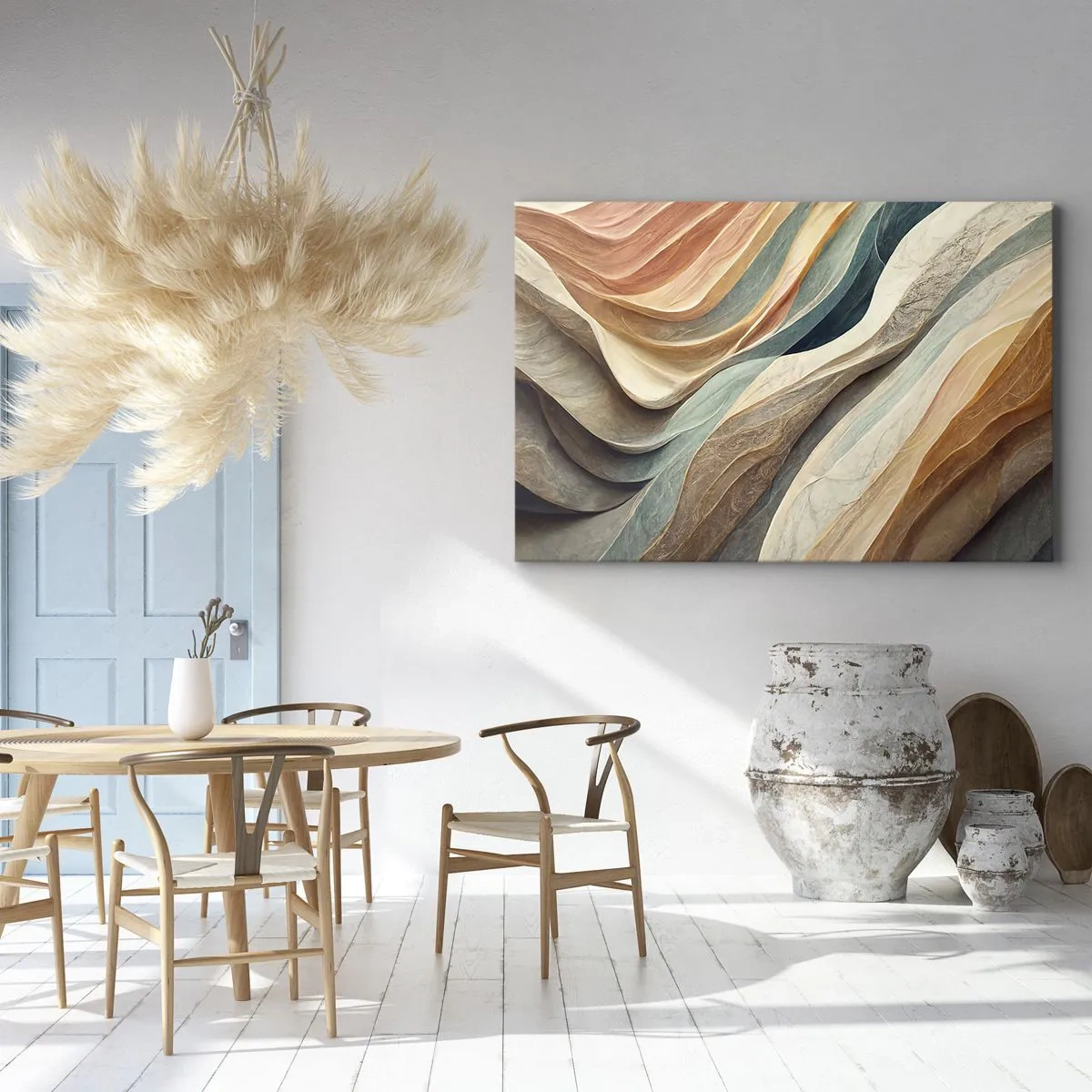Tablou pe pânză Canvas - Valuri abstracte în nuanțe pastelate - 70x50cm - Momentul dinaintea schimbării - Decorațiune modernă pentru perete pentru living și dormitor ARTTOR