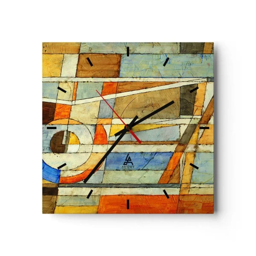 Ceas de perete - Ceas pe sticlă - Cubismul în construcție - 30x30 cm