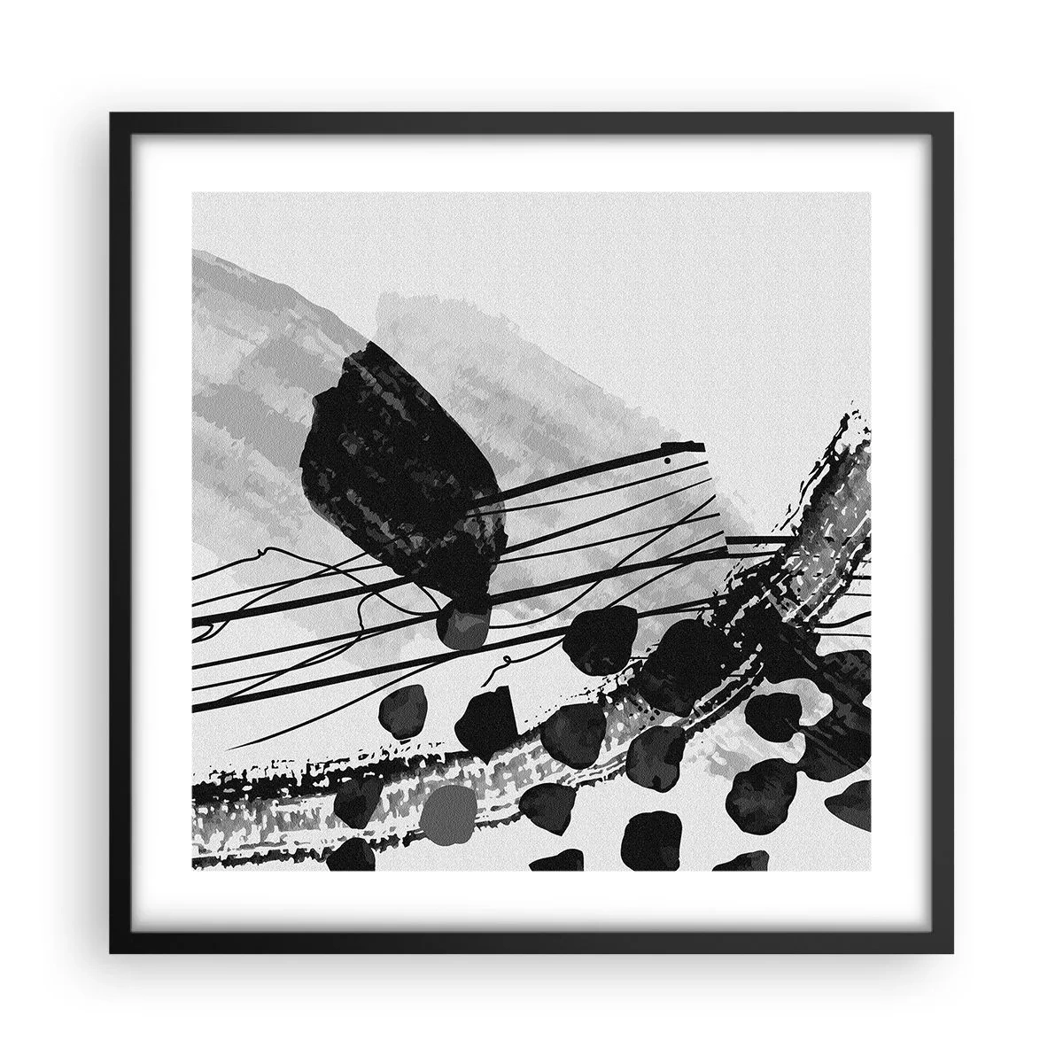 Poster în ramă neagră - Abstracție organică în negru și alb - 50x50 cm