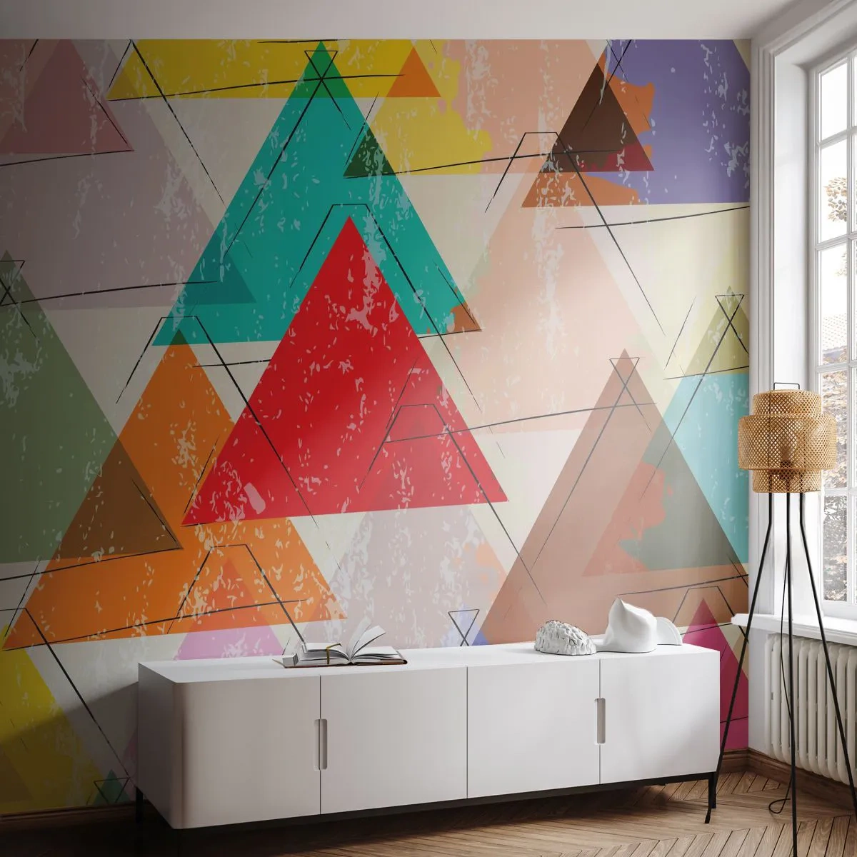 Tapet Autoadeziv Deluxe Sticker - Trei câte trei - Abstracția, Bucată, Triunghiuri - 250x175 cm