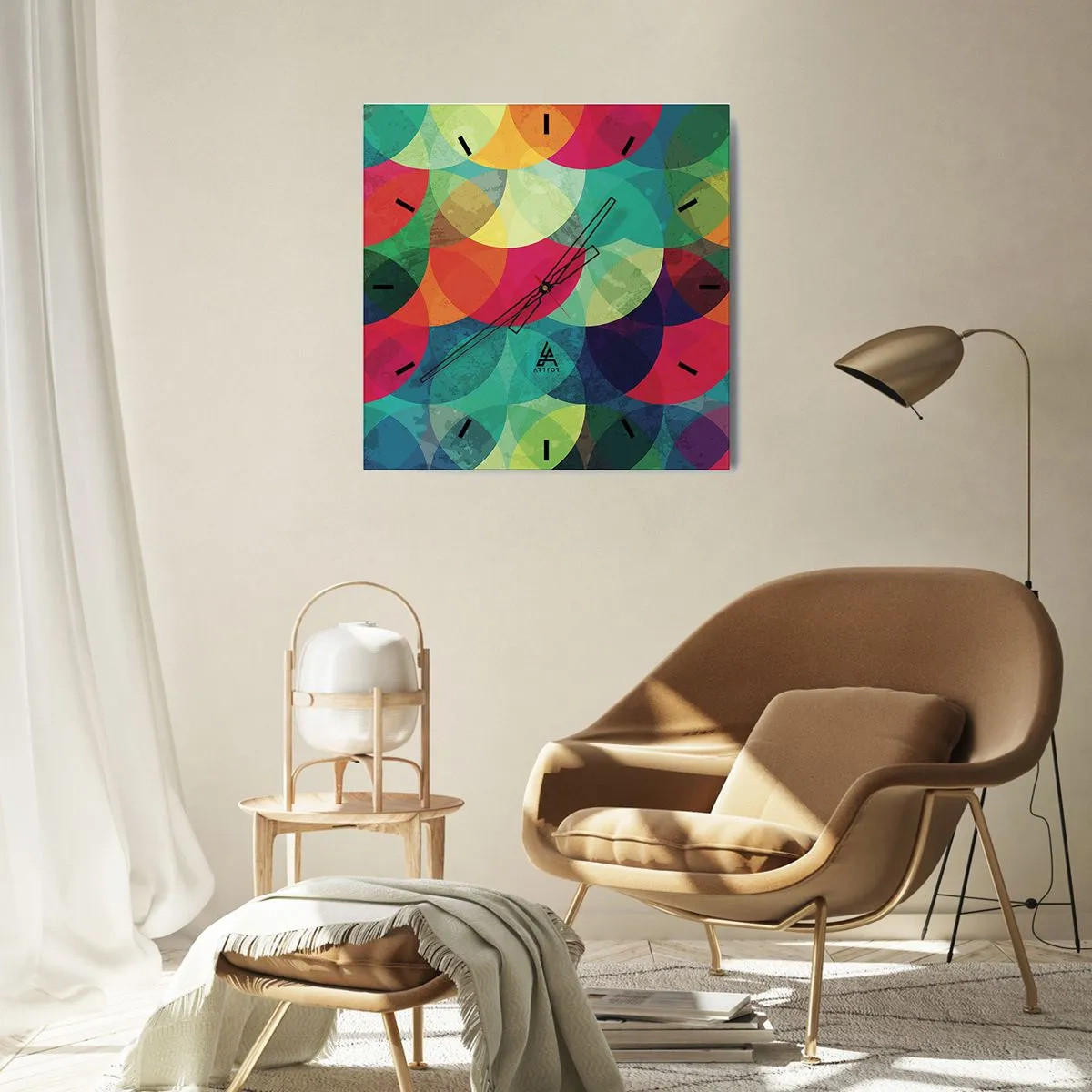 Ceas de perete - Ceas pe sticlă - Să intrăm în curcubeu - 40x40 cm