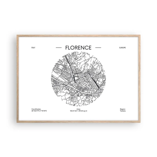 Poster în ramă de stejar deschis - Anatomia Florenței - 100x70 cm