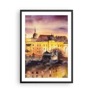 Poster în ramă neagră - O priveliște pitorească a orașului în lumina soarelui care apune - 50x70cm - Poveste și basm - Decorațiune modernă pentru perete pentru living și dormitor ARTTOR