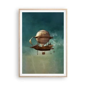 Poster în ramă de stejar deschis - Jules Verne vă transmite salutări - 70x100 cm
