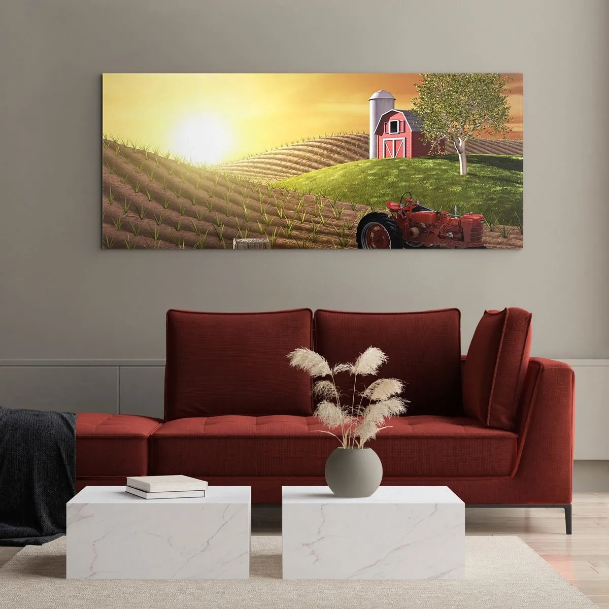 Tablou pe sticlă - O fermă ca un basm - 90x30 cm