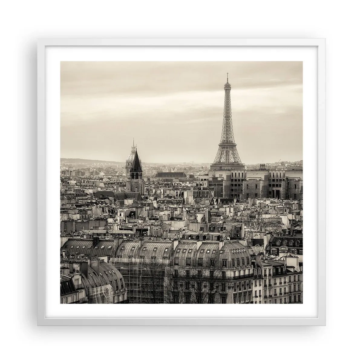 Poster în ramă albă - Deasupra acoperișurilor Parisului - 60x60 cm
