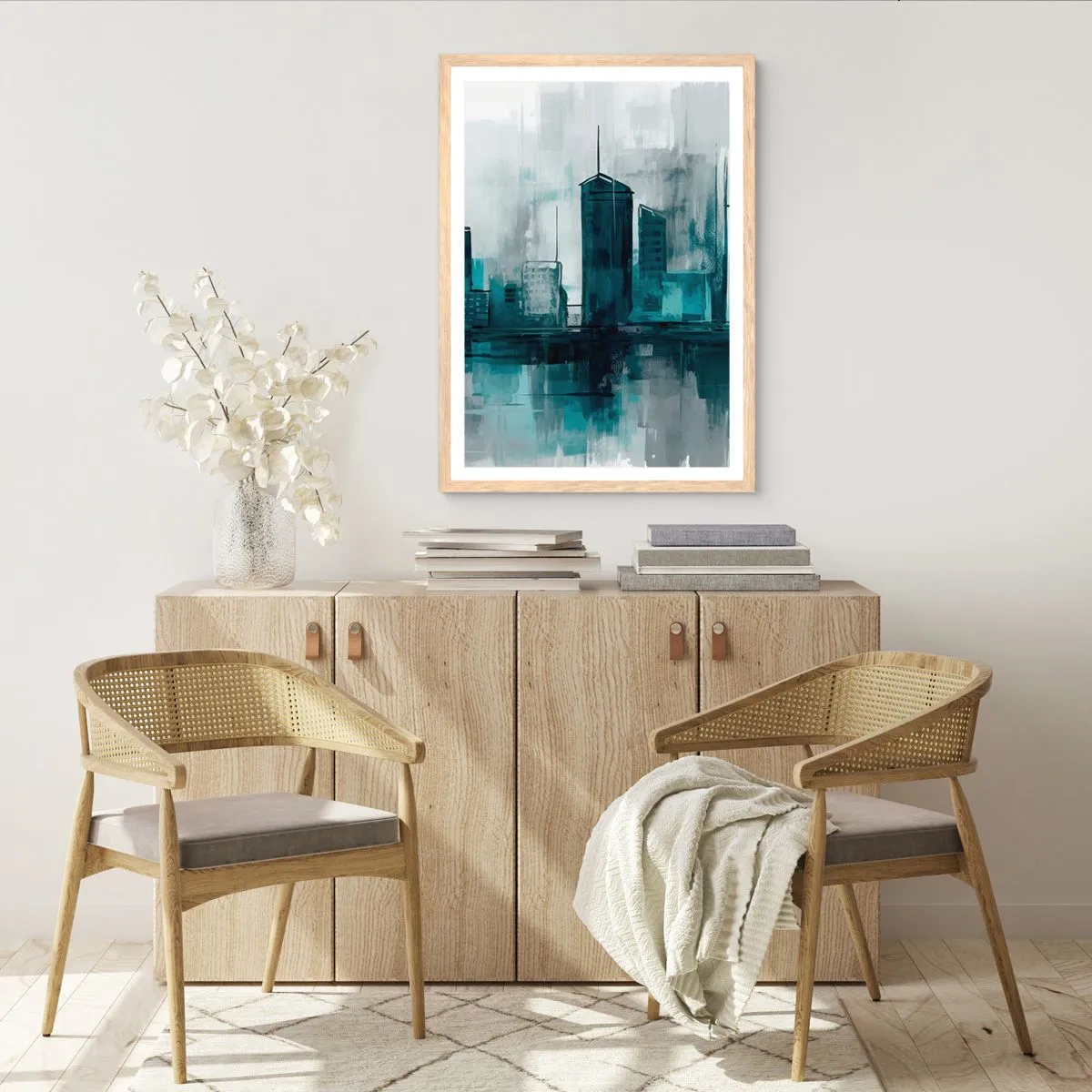 Poster în ramă de stejar deschis - Un oraș de culoarea ploii - 30x40 cm