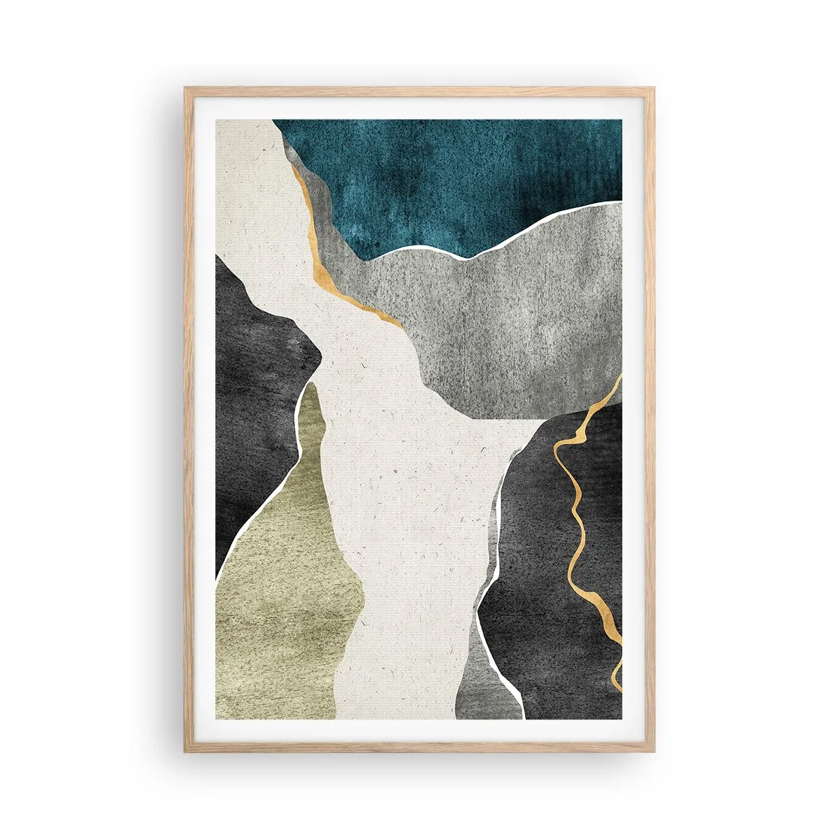 Poster în ramă de stejar deschis - Compoziție mozaic cu fir de aur - 70x100 cm