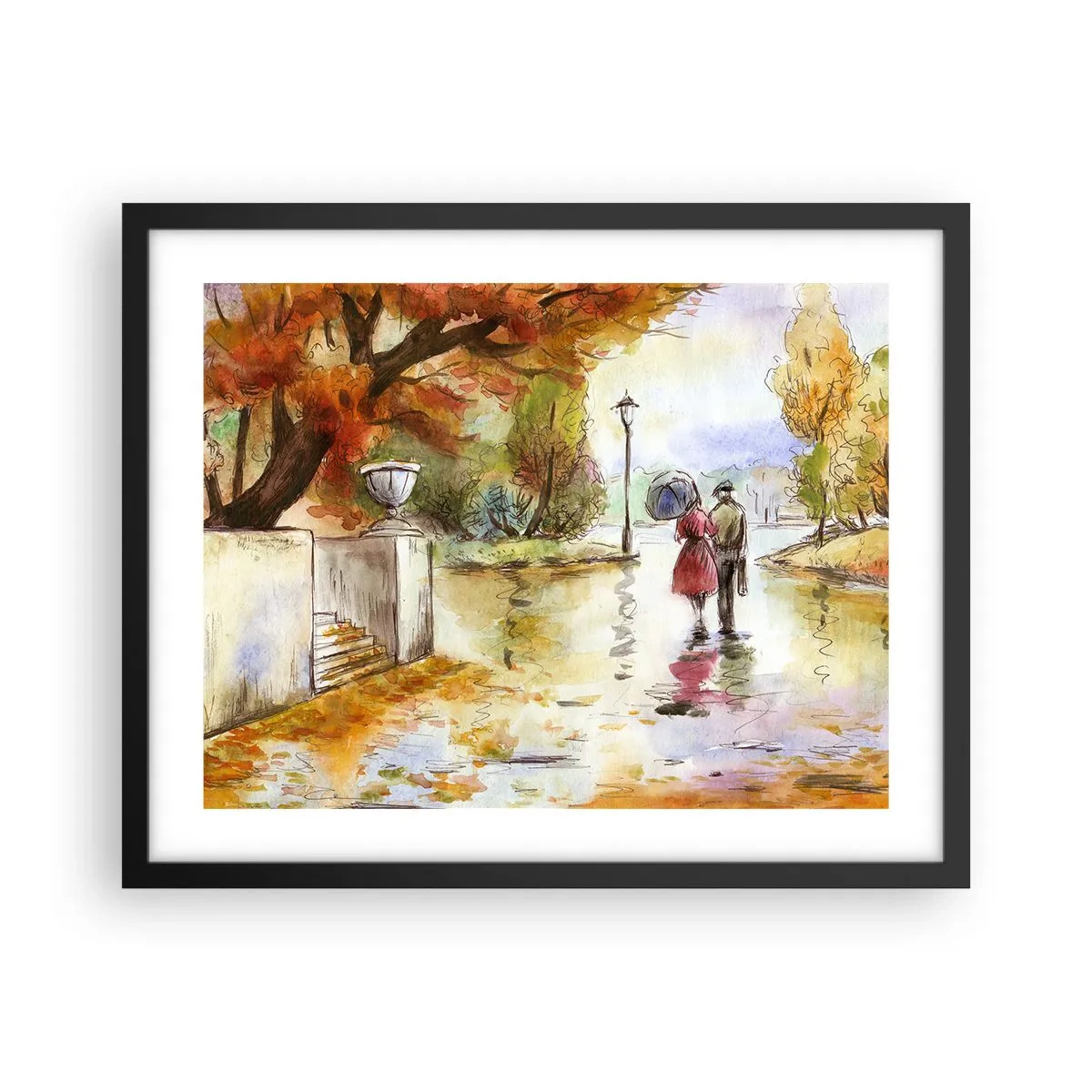 Poster în ramă neagră - Toamnă romantică în parc - 50x40 cm