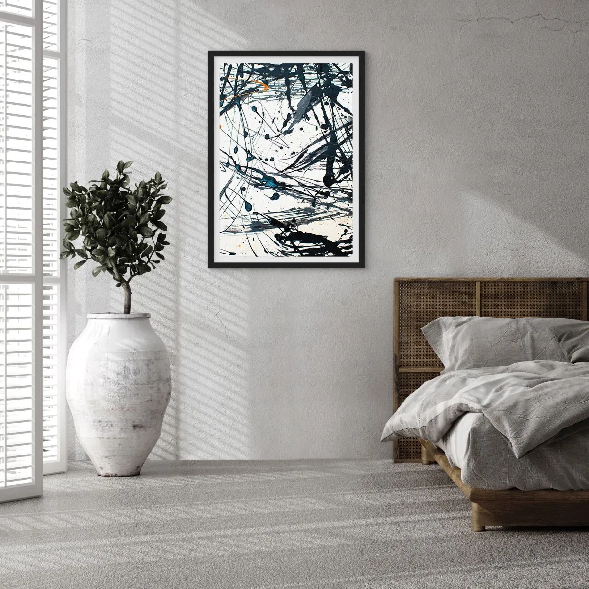 Poster în ramă neagră - Linii abstracte expresive pe fundal alb - 50x70cm - Cu sau fără sens? - Decorațiune modernă pentru perete pentru living și dormitor ARTTOR